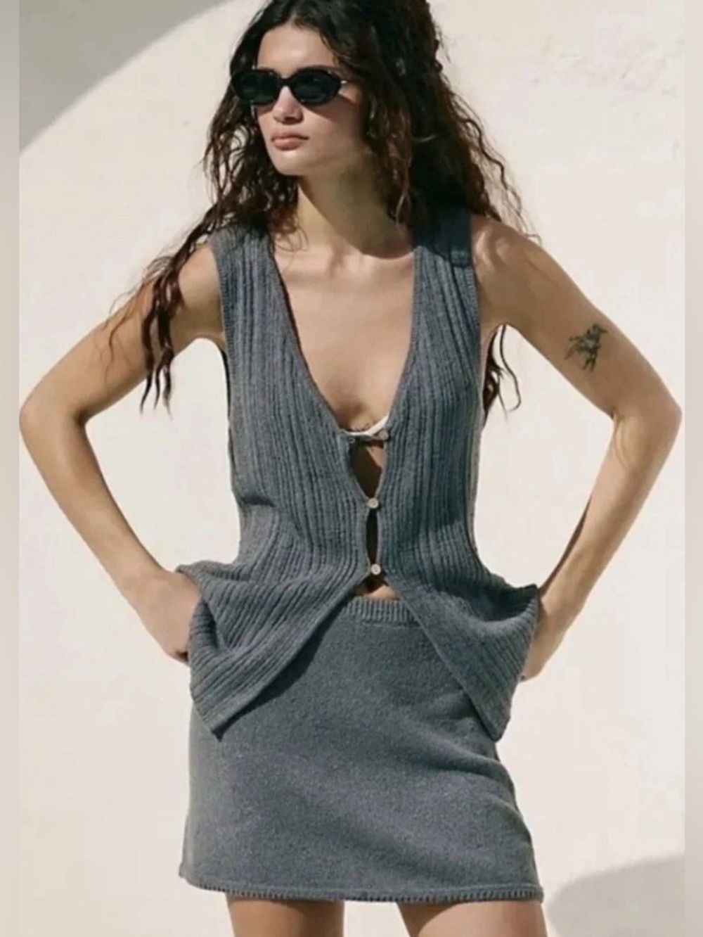 Free People FP Beach Rhea Sweater Longline Vest Mini Skirt Set Women’s Large NWT